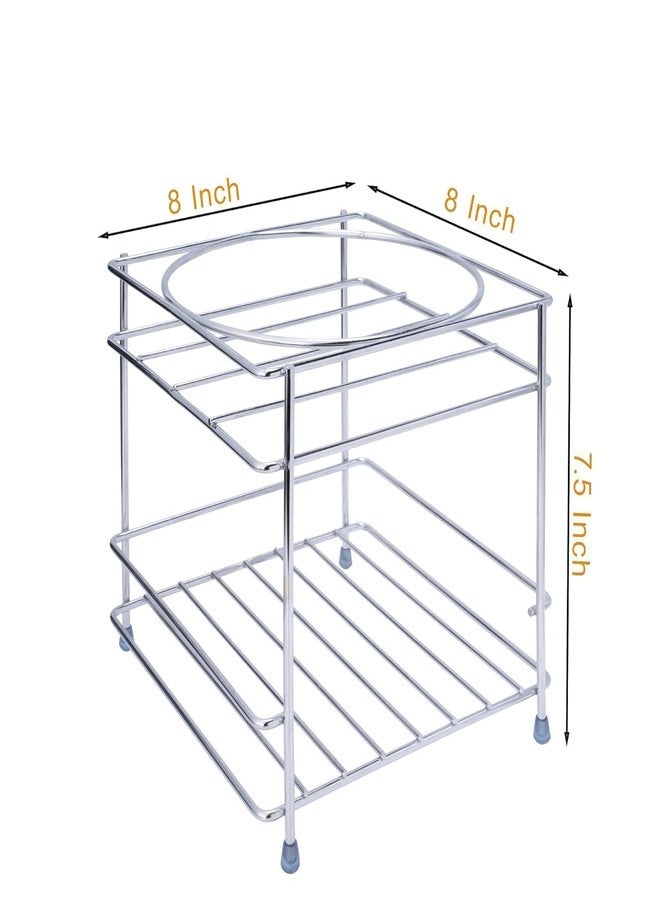 TechSrmaji Heavy Matka Stand with Tray, Stainless Steel Round Matka Stand| Rust-Resistant| Durable| Water Dispenser| Water Pot Stand for Kitchen| Multipurpose Rack for Kitchen(20 x 20 x 19 CM) - Image 4